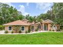 Inviting single-story home with well-maintained lawn, featuring palm trees and mature landscaping, exuding curb appeal at 33943 E Lake Joanna Dr, Eustis, FL 32736