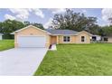 Inviting single-Gathering home featuring a well-manicured lawn, covered entry, and bright, cheerful paint at 14631 Se 95Th Ct, Summerfield, FL 34491