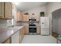 Functional kitchen with white appliances, light wood cabinets, and ample counter space for meal preparation at 1007 Diego Ct, The Villages, FL 32159