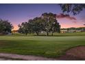 Scenic view of the lush green golf course, with mature trees and serene environment at 13 Hickory Head Hammock, The Villages, FL 32159
