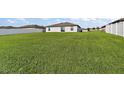 Large backyard with lush green grass, enclosed by a white fence, perfect for outdoor activities and relaxation at 1940 Piedmont Ct, Mascotte, FL 34753
