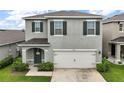 Two-story home featuring a two-car garage, neutral gray paint and minimalist landscaping in a suburban neighborhood at 30422 Pintail Dr, Leesburg, FL 34748