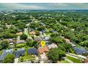 An aerial view of a residential neighborhood, highlighting the lush greenery and the home's private backyard pool at 3309 Paisley Cir, Orlando, FL 32817