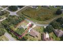 Aerial view of property showcasing landscaping, nearby pond, and neighborhood at 5005 County Road 125B1, Wildwood, FL 34785
