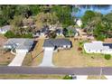 Aerial view of a home in a quiet neighborhood near a lake with mature trees and lush greenery at 781 Ne 130Th Ter, Silver Springs, FL 34488