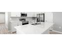 Modern kitchen with stainless steel appliances, white cabinetry and a large center island with sink at 3146 Laurel Oak Ln, Winter Haven, FL 33884