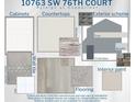 Color palette for home, showcasing various options for kitchen, bath, flooring and exterior at 10763 Sw 76Th Ct, Ocala, FL 34480