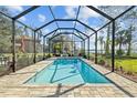 Beautiful pool with a screened enclosure and lush landscaping at 720 Lake Jessie Dr, Winter Haven, FL 33881