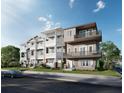 Street view showcasing new construction homes with multi-level balconies and sophisticated architectural design in a prime location at 25 Lake Hollingsworth Dr, Lakeland, FL 33803