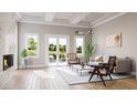 Bright living room featuring wood floors, tray ceiling and an outdoor view at 26 Lake Hollingsworth Dr, Lakeland, FL 33803