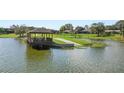 Beautiful lakefront view featuring a covered dock and boat ramp at 7410 Locksley Ln, Lakeland, FL 33809
