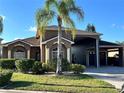 Beautiful front exterior of a house with a lush green lawn and a majestic palm tree, adding a touch of tropical elegance at 394 Nolane Ln, Polk City, FL 33868