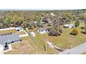 Drone image capturing the home's placement on a spacious lot with surrounding trees and neighbors at 111 Klein Ct, Lakeland, FL 33813