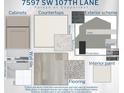 Interior design selections including cabinets, countertops, wall tile, flooring, interior paint, and exterior scheme at 7597 Sw 107Th Ln, Ocala, FL 34480