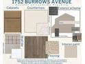 Selection board showcasing the home's cabinets, countertops, wall tile, flooring, and exterior and interior paint schemes at 1752 Burrows Ave, Lakeland, FL 33811
