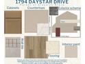 Parker at Gracelyn Grove design featuring neutral color palette with exterior trim and interior paint samples at 1794 Daystar Dr, Haines City, FL 33844