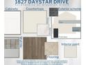 Selection of designer finishes, including modern cabinets, countertops, flooring, and exterior paint scheme at 1827 Daystar Dr, Haines City, FL 33844