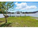 Spacious fenced backyard with well-maintained green grass and landscaping at 7139 Cedarcrest Blvd, Lakeland, FL 33810