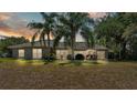 Expansive backyard with mature palm trees, a patio, and a seating area perfect for outdoor entertaining at 1854 Sherwood Lakes Blvd, Lakeland, FL 33809