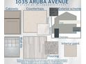 Material selections and color scheme for home featuring flooring, paint, counter tops and exterior colors at 1067 Aruba Ave, Mulberry, FL 33860