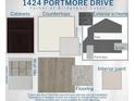 Selection of home design samples, including cabinets, countertops, flooring, and paint schemes at 1424 Portmore Dr, Mulberry, FL 33860