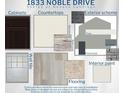 Selection board displays design elements including cabinets, countertops, flooring, and exterior scheme options at 1833 Noble Dr, Davenport, FL 33837