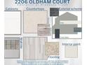 Displayed interior and exterior design selections include flooring, wall tile, countertops, cabinets, and paint colors at 2206 Oldham Ct, Haines City, FL 33844
