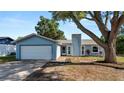 Charming single-story home with a well-maintained lawn, a two-car garage and mature shade tree at 417 Yolonda Ct, Lakeland, FL 33809