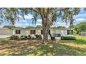 Inviting single-story home with a large tree in the front yard, complemented by manicured landscaping and a welcoming entrance at 5751 Cherry Tree Dr, Lakeland, FL 33811