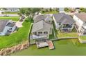 Aerial view of a home with a boat dock, waterfront access and lush green yard at 601 Peninsular Dr, Lakeland, FL 33813