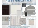 Samples showcasing the home's cabinets, countertops, wall tile, flooring, paint, and exterior trim scheme at 485 Silverbell Trl, St Cloud, FL 34771