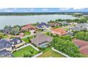 Panoramic aerial view of a lakeside community with stunning homes and lush greenery at 3121 Highlands By The Lake Way, Lakeland, FL 33812