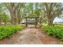 Long gravel driveway leading to a home framed by mature trees and lush greenery, creating a serene setting at 2911 Walker Rd, Lakeland, FL 33810
