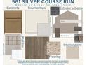 Selection of cabinets, countertops, paint, flooring, and exterior accents for the home at 561 Silver Course Run, Ocala, FL 34472