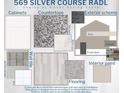 Selection of interior samples, including flooring, paint, countertops, wall tile, cabinets and exterior scheme samples at 569 Silver Course Radl, Ocala, FL 34472