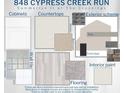Selection of designer home details, including cabinets, countertops, flooring, and exterior scheme at 848 Cypress Creek Run, St Cloud, FL 34771