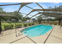 Beautiful view of a screened-in pool, surrounded by well-maintained landscaping and a secure fence at 3315 Cross Fox Dr, Mulberry, FL 33860