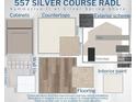 Summerlyn II at Silver Spring Shore material selections for cabinets, countertops, exterior scheme and flooring at 557 Silver Course Radl, Ocala, FL 34472