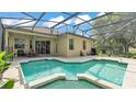 Inviting screened-in pool area, perfect for outdoor relaxation and entertaining at 141 Minniehaha Cir, Haines City, FL 33844