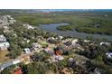 Aerial view of a residential area showcasing the property's surroundings and waterfront location at 820 Faulkner St, New Smyrna Beach, FL 32168