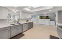 Modern kitchen with white upper cabinets, gray lower cabinets, and stainless steel appliances at 2509 Milton Ave, New Smyrna Beach, FL 32168