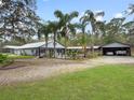 Sprawling home featuring palm trees, a pool, a covered outdoor space, a carport and a well-manicured green lawn at 1715 Fern Park Dr, Port Orange, FL 32128
