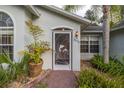 Inviting front entrance with decorative door and plants lining the textured walkway at 2576 Shilo Glynn Ln, New Smyrna Beach, FL 32168