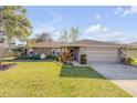 Single-story home with stone accents, manicured lawn, and charming curb appeal at 2828 Pine Tree Dr, Edgewater, FL 32141
