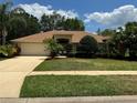 Well-maintained single-story home featuring lush landscaping, mature trees, and a manicured lawn at 6093 Sabal Creek Blvd, Port Orange, FL 32128