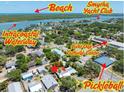 Aerial view showcases proximity to Smyrna Yacht Club, Intracoastal Waterway, and Live Oak Cultural Center at 913 Palmetto St, New Smyrna Beach, FL 32168