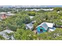 Aerial view of the home surrounded by lush trees in a vibrant coastal community at 209 Esther St, New Smyrna Beach, FL 32169