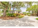 Scenic street view of a home nestled among mature trees and lush landscaping at 3808 Saxon Dr, New Smyrna Beach, FL 32169