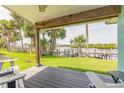 Inviting covered porch area with a view of lush landscaping and waterfront at 76 Heather Point Ct, New Smyrna Beach, FL 32169