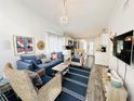 Cozy living room with beachy accents, comfortable seating, and hardwood style floors at 84 Heather Point Ct, New Smyrna Beach, FL 32169